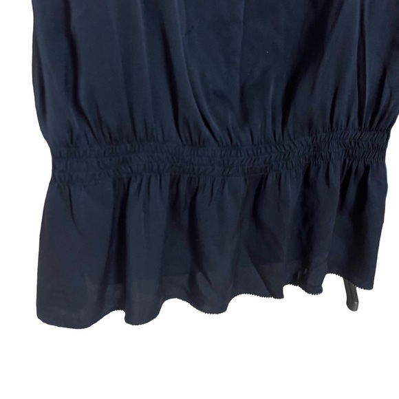 Saks Fifth Avenue Navy Blue Silk Sleeveless Blouse Ruching Bow Small Petite EUC - Picture 5 of 11